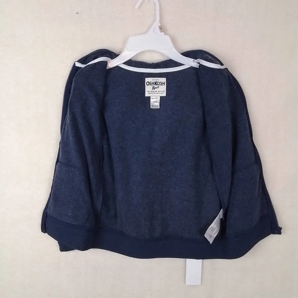 OshKosh Fleece‎ Lined Full Zip Hoodie Size 7 in Blue w/ Branding